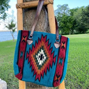 Wholesale Custom Southwestern Handbag Woman's Hasp Canvas Boho Tote With Zipper Ladies Shoulder Bags