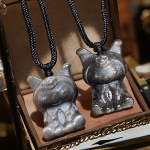 Venta al por mayor tallado a mano 2-3cm plata Natural obsidiana cristal melodía dibujos animados Kuromi tallado COLLAR COLGANTE para regalo - Product Image 3