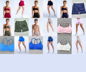 Yimo 9 colori moda donna tinta unita Cross Back reggiseno Yoga Set da donna scricchiolante <span class=keywords><strong>pantaloncini</strong></span> da ginnastica tuta da donna ad asciugatura rapida Set sportivo - Product Image 2