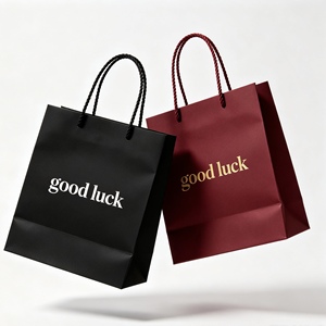 Bolsa de Papel de Lujo Personalizada, Minimalista, Color Rojo Vino, Negra, para Perfumes, Joyería, Recuerdos - Product Image 1