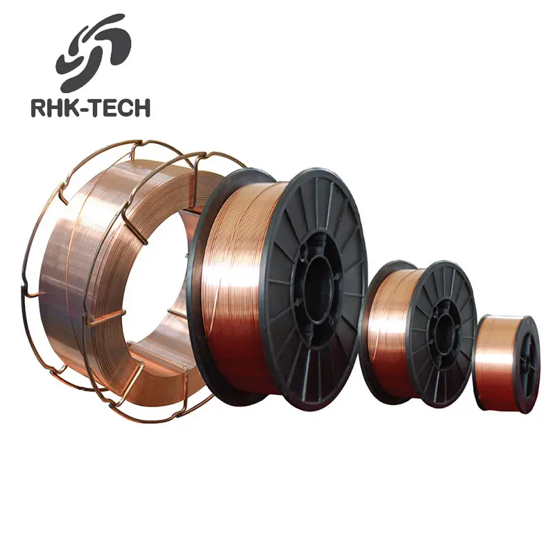 RHK-Alambre de soldadura de acero suave recubierto de cobre, alambre de soldadura de alta calidad, 0,8 MM, 1,0 MM, 1,2 MM, 1,6 MM, 250KG, tambor SG2, ER70S-6, CO2, MIG
