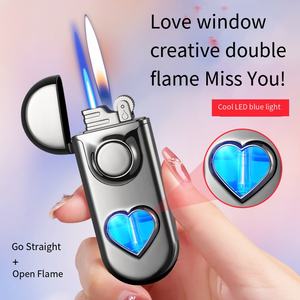 Briquet à flamme bleue coupe-vent gonflable à double feu avec LED en forme de cœur Vente en gros sur mesure - Product Image 3