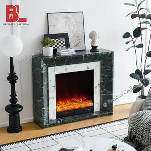 Cheminée électrique sculptée en marbre Calacatta vert foncé de haute qualité F-658, style victorien, avec finition imitation marbre - Product Image 4