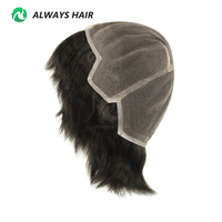 Perruque courte pour homme, 6 pouces, en cheveux Remy indiens humains, pleine dentelle, nouée à la main, brun clair, densité 130%, couleur noir foncé