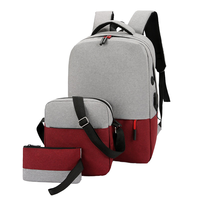 Tas bisnis sekolah pria, ransel tiga potong Oxford USB eksternal trendi Set ransel Laptop
