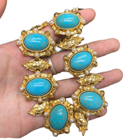 Collier vintage plaqué or motif fleur de squash, ensemble de bijoux en pierre turquoise style western pour femme, cadeau de mariage et de fiançailles