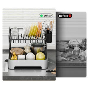 WIREKING Égouttoir à vaisselle à 2 niveaux en acier inoxydable, organisateur d'accessoires de cuisine, support pour ustensiles - Product Image 5