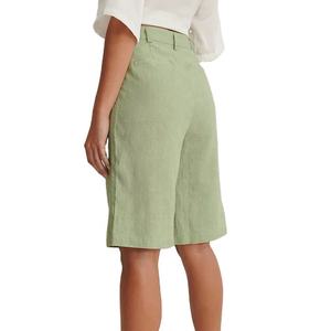 Pantaloncini Bermuda in <span class=keywords><strong>Lino</strong></span> Personalizzati da <span class=keywords><strong>Donna</strong></span> a Vita Alta Casual Estivi - Product Image 2