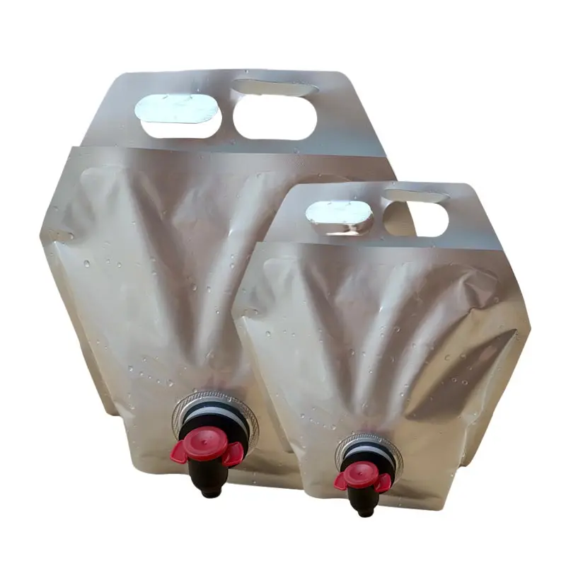 Válvula de plástico Bolsa de vino en caja Dispensador de agua Babero Bolsa Aluminio laminado Nuevos productos 2L 3L 5L Bolsa de pie Caño Bebida