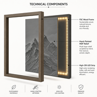 Décoration murale moderne en 3D avec éclairage LED, peinture de montagne enneigée, MDF PVC superposé, pour la décoration du salon