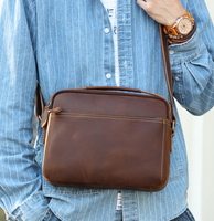 Sac à bandoulière horizontal vintage en cuir véritable pour homme, OEM ODM, grande capacité, sac messager pour le bureau, les affaires et les voyages