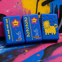 Tuiles de Mahjong Américain 160 pièces en Acrylique Gravé Thème Star-Hugger, Motifs Peints en Bleu, Tuiles de Mahjong Authentiques et Autorisées