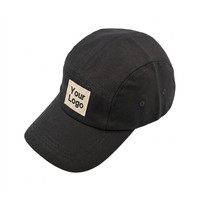 Casquettes de camping noires non structurées avec logo tissé, 100 % coton, haute qualité, personnalisées, 5 panneaux