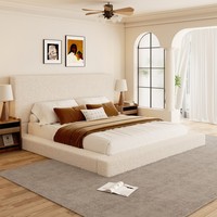 Cadre de lit réglable moderne en velours taille Queen avec cadre en métal, tête de lit rembourrée douce, design peu encombrant