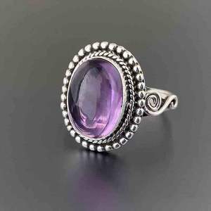Anello Vintage in Argento con Ametista Ovale Incastonata, Gioiello da Donna in Argento Sterling 925 T0636 - Product Image 6