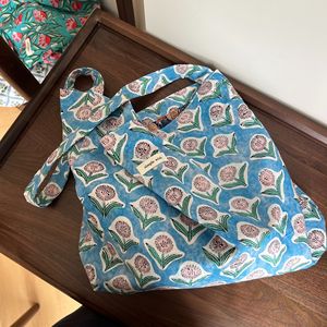 SY Nouveau Sac à Bandoulière en Coton Imprimé Traditionnel Bleu Moutarde Vert, Sac Écologique Fin pour Femme, Sac de Courses - Product Image 5