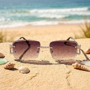 Lunettes de soleil rectangulaires sans monture, verres antireflets, protection UV, style luxueux, unisexe adulte, rose/vert, mode plage - Product Image 3