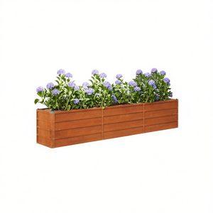 Bac à fleurs surélevé en acier Corten 94,5 po x 15,7 po x 17,7 po, finition rouille, pour plantation extérieure - Product Image 1