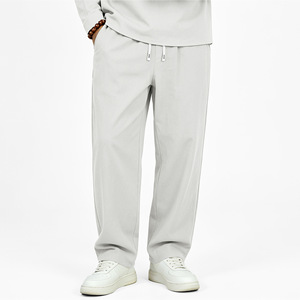 Men <b>Linen</b> Straight Leg Trousers <b>Drawstring</b> Elastic Waist Casual Solid Color <b>Pants</b> For Everyday Wear - Product Image 5