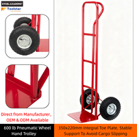 Carretilla de Mano de Acero OEM con Plataforma, Capacidad de Carga de 600 lb, Ruedas Neumáticas de 10 Pulgadas, Llanta de Acero con Recubrimiento en Polvo Rojo, Tubo de 25x1.2 mm, 1300x540x490 mm