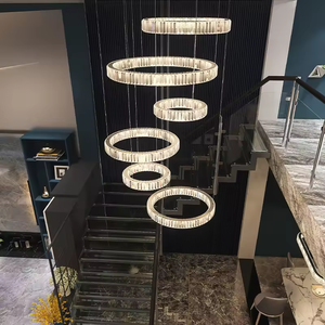 Candelabro de cristal de círculo LED grande personalizado para el hogar, Vestíbulo de Hotel, escalera, anillos de lámpara colgante, fuente de luz de bombilla de forma larga - Product Image 5