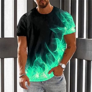 T-Shirt da Uomo con Design 3D a Fiamma, 180g Poliestere/<span class=keywords><strong>Cotone</strong></span>, Stampa Digitale, Collo Tondo, Manica Corta, Traspirante, Asciugatura Rapida, Elegante - Product Image 5