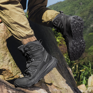 Botas de senderismo para hombre de alta calidad con diseño de punta redonda impermeable y antideslizante, zapatos de seguridad para exteriores de cuero transpirable. - Product Image 3