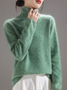 Suéter de <span class=keywords><strong>pelo</strong></span> largo de lana de Cachemira de <span class=keywords><strong>cuello</strong></span> alto personalizado para mujer, cárdigan de punto, decoración de botones, estilo coreano informal para invierno - Product Image 4