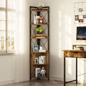 Rustic <strong>Corner</strong> Shelf 5-Tier <strong>Storage</strong> <strong>Corner</strong> Bookshelf <strong>Storage</strong> Rack Shelf Display <strong>Units</strong> for Living Room - Product Image 5