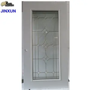 PVC Coat 1 Light Glass Steel Panel Door With Wooden Edge