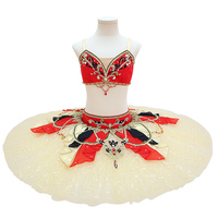 T0957 Jupe jaune clair et rouge pour enfants adultes avec service personnalisé Vêtements de danse de scène Tutu de ballet professionnel