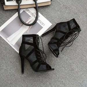 Factory's High-quality Latin Dance Boots Black Mesh Suede Fashionable Lace up Sexy High-heeled <b>Sandals</b> - Product Image 3