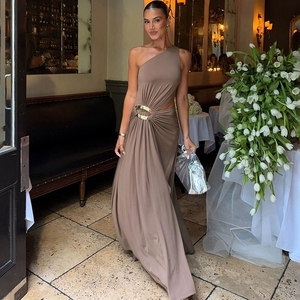 GHH11408- Nuovo Abito <span class=keywords><strong>Invernale</strong></span> 2025 da Donna, Sexy con Colletto Obliquo, Vita Scoperta, Tinta Unita, Senza Maniche - Product Image 4