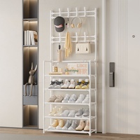 Porte-manteau multifonctionnel non pliable et détachable avec crochets, étagère à chaussures, organisateur d'entrée peu encombrant, et porte-vêtements sur pied