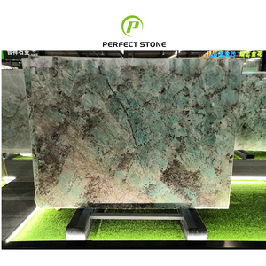Marbre semi-précieux transparent naturel PerfectStone Amazonite vert rétro-éclairé pour projet d'hôtel de luxe et de villa - Product Image 2