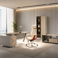 Bureau de direction en bois en forme de L moderne avec armoire latérale, classeur et chaise de patron, ensemble de mobilier de bureau