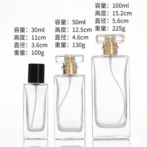 Vendita diretta in fabbrica 10ml 30ml 50ml 75ml 100ml bottiglia di profumo a spruzzo quadrato di lusso vuota può essere riempita con vetro profumo bo