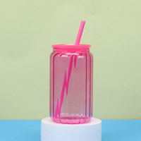Gobelet à boisson en verre borosilicate de haute qualité de 16 oz, très vendu en 2025, avec couvercle et paille en PP colorés, design classique, cadeau idéal