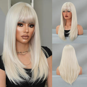 Vente en gros 23 pouces Qi Liu Hai cheveux raides perruque superposée blonde haute chaleur cheveux synthétiques dentelle avant perruques pour les femmes - Product Image 5