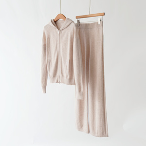 Articoli Popolari Ora Autunno 2025 Set Cardigan e Pantaloni in Lana Tinta Unita con Zip Casual con Cappuccio Maniche Lunghe per Uso Quotidiano Ecologico - Product Image 3