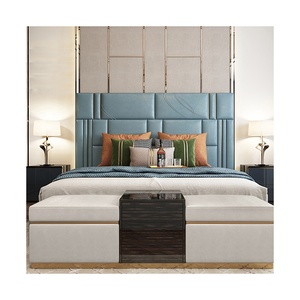<span class=keywords><strong>Ive</strong></span>-Star Deluxe Cama doble simple Muebles de dormitorio modernos con marco de madera tapizado Estilo suave - Product Image 1