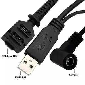 Groothandel Zwart Usb Dubbele 14Pin Pitch 1.27 Idc Naar Usb 2.0 Am Opladen 5.5X2.1Mm Dc Jack Plug power Kabel Voor Verifone Vx805