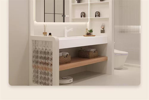 Mobile <span class=keywords><strong>Bagno</strong></span> Moderno ed Elegante da Parete con Lavabo Resistente all'Acqua, Specchio LED, Struttura in PVC, Acciaio e MDF Melaminico per Bagni di Design - Product Image 4