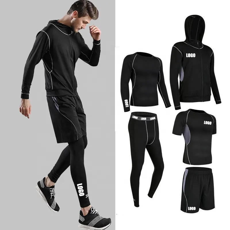 5 Piece Custom Men Fitness Running Clothing Compression Gym Tights Suits Sports Quick Dry gym man clothes sets