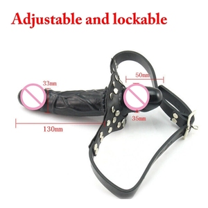 Sex Mond Orale Fixatie <span class=keywords><strong>Dong</strong></span> Sm Bondage Penis Plug Riem Siliconen Dubbelzijdig <span class=keywords><strong>Dildo</strong></span> 'S Gag Riem Op Hoofd Harnas Voor Koppels - Product Image 2