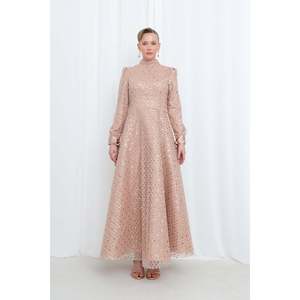 Elegante Vestido de Noche de Satén con Lentejuelas para Mujer, Cuello Alto, Corte en A, Detalle de Lazo, Hecho a Mano, Color Azul Marino 17014ELB - Product Image 3