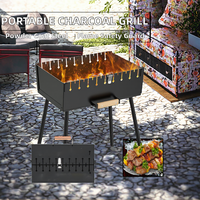Barbecue au charbon de bois pour 12 brochettes, barbecue portable Mangal, barbecue pliable en métal pour shashlik, pique-nique, cuisine en plein air, brochettes non incluses