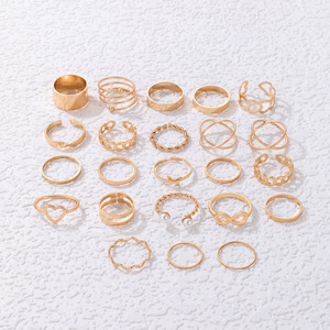 2025 grosir desain Niche baru 8-line mutiara hati terbuka 22 potong mode cincin perhiasan Set untuk wanita hadiah gadis - Product Image 4