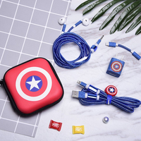 Paket penyimpanan kabel dan stiker pengisi daya, Kit pelindung kartun tali perlindungan berkilau