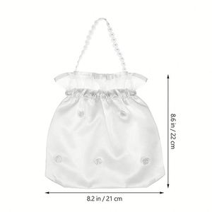 New Design White <b>Flower</b> Wedding Satin <b>Gift</b> <b>Bag</b> Bridal Showers Pouch Women Handbag with Custom logo - Product Image 3